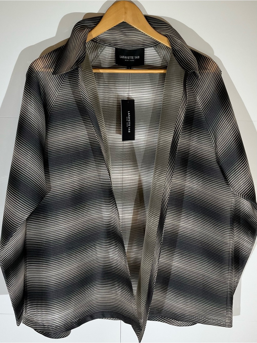 Lafayette 148 New York Sheer Black & Tan Striped Lightweight Silk Shirt-Jacket